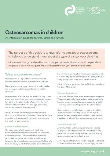 Front cover for factsheet - osteosarcoma