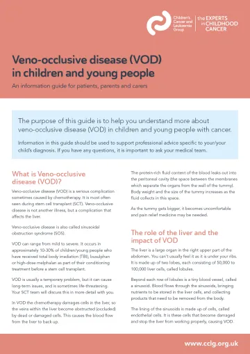 Front cover for factsheet - veno-occlusive disease (VOD)